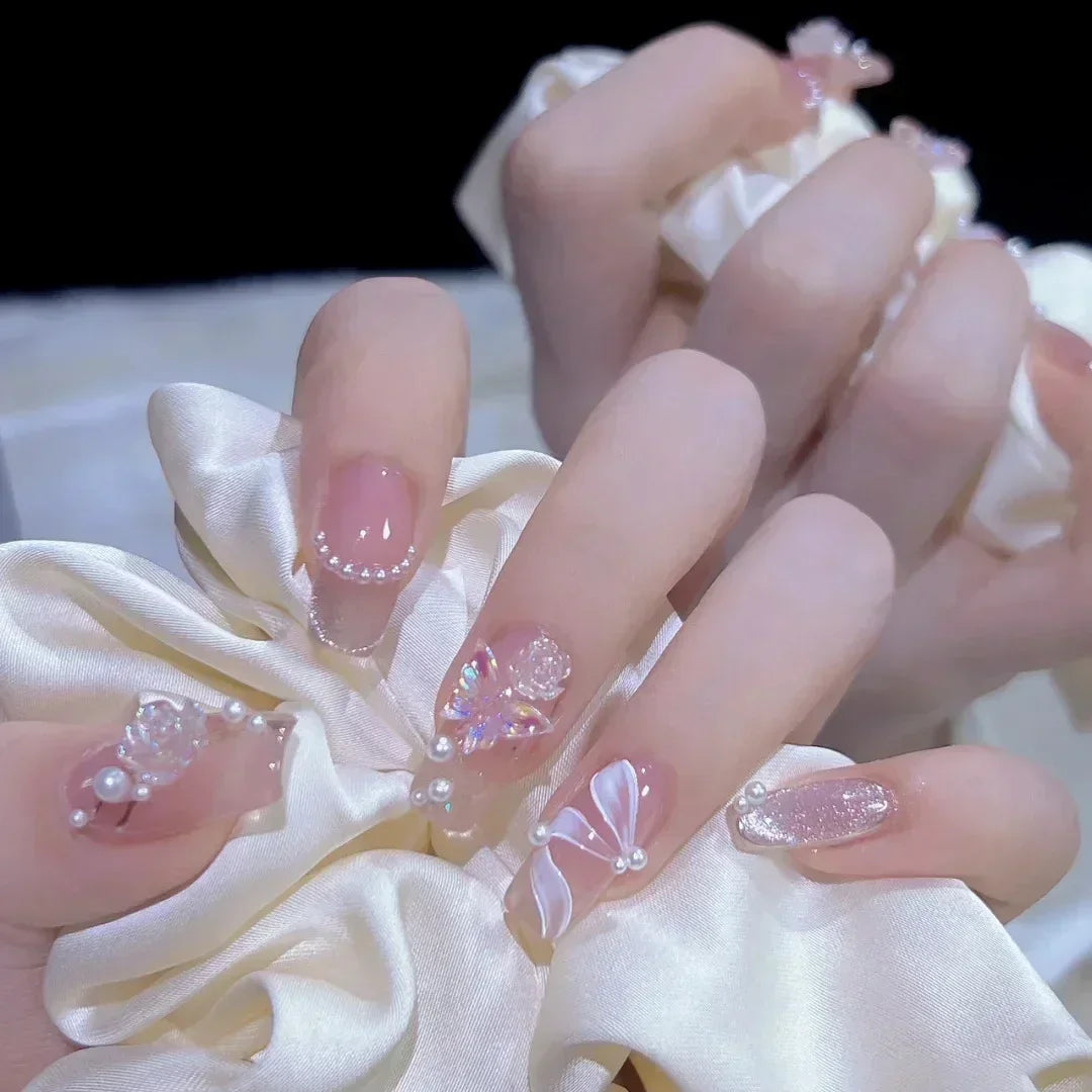 24Pcs Pearl Fake Nails