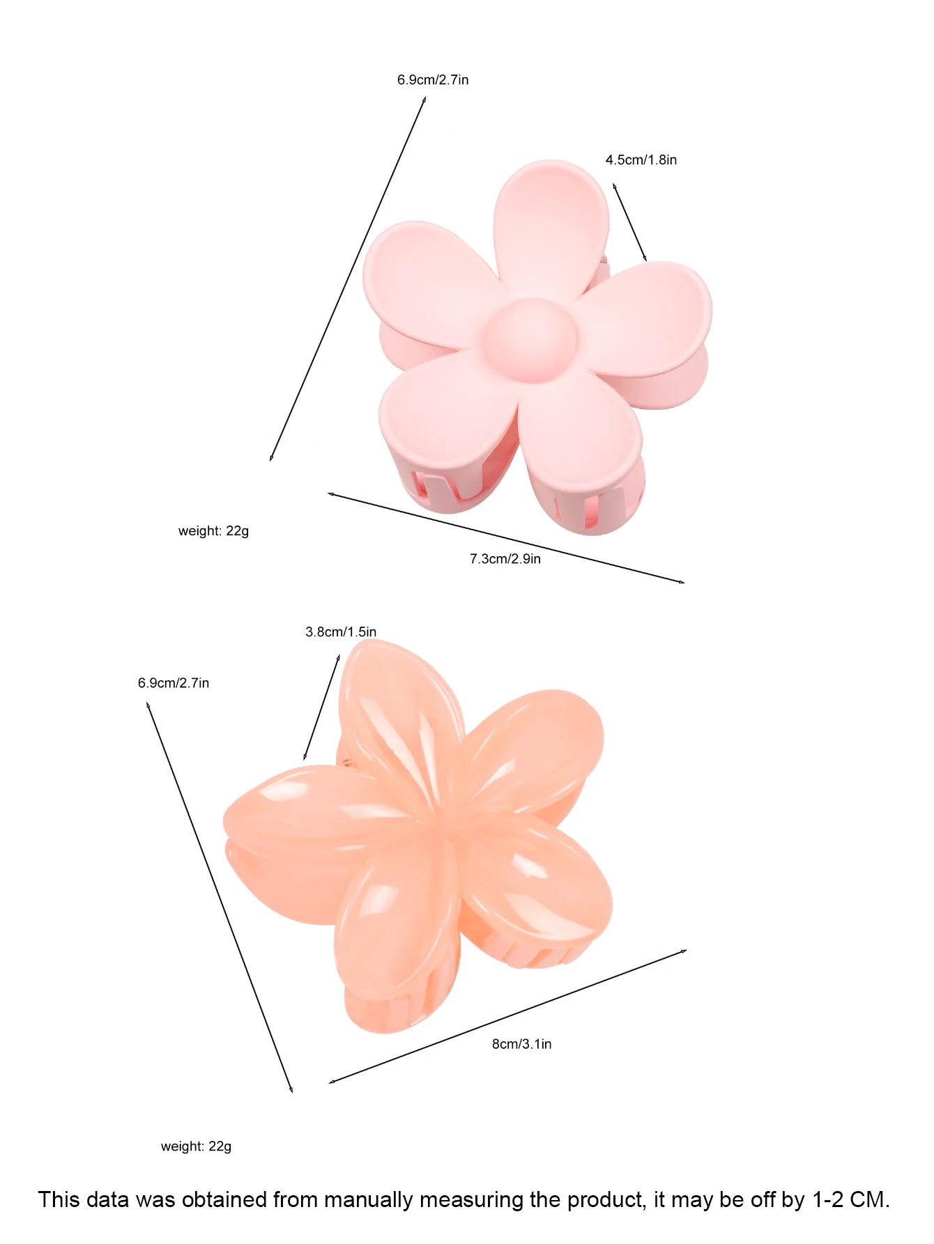 4Pcs 3Inch Pink Flower Claw Clips