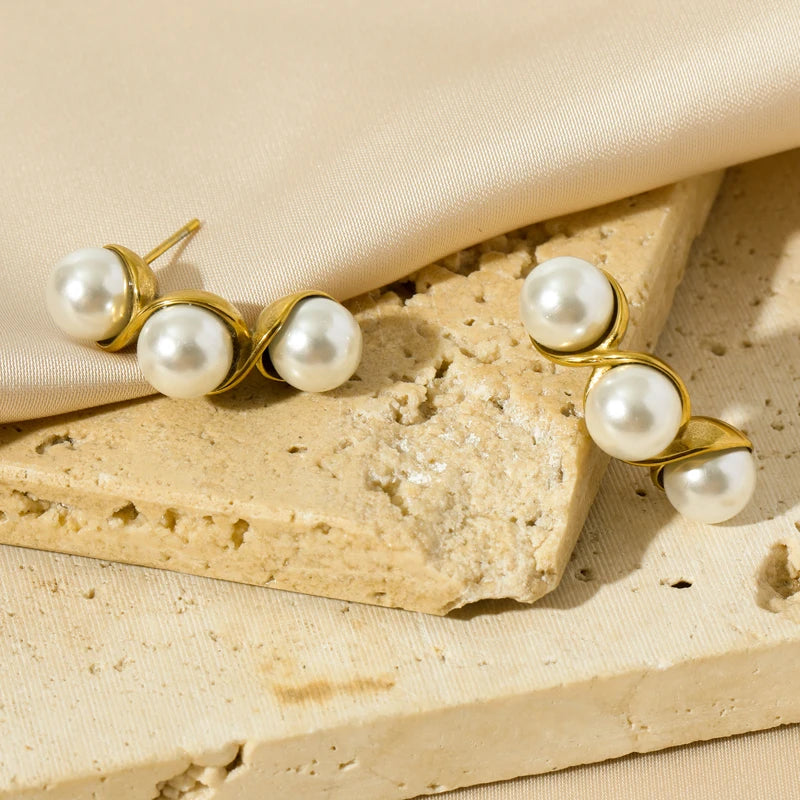 Stainless Steel Creative Peanut Pearls Earrings