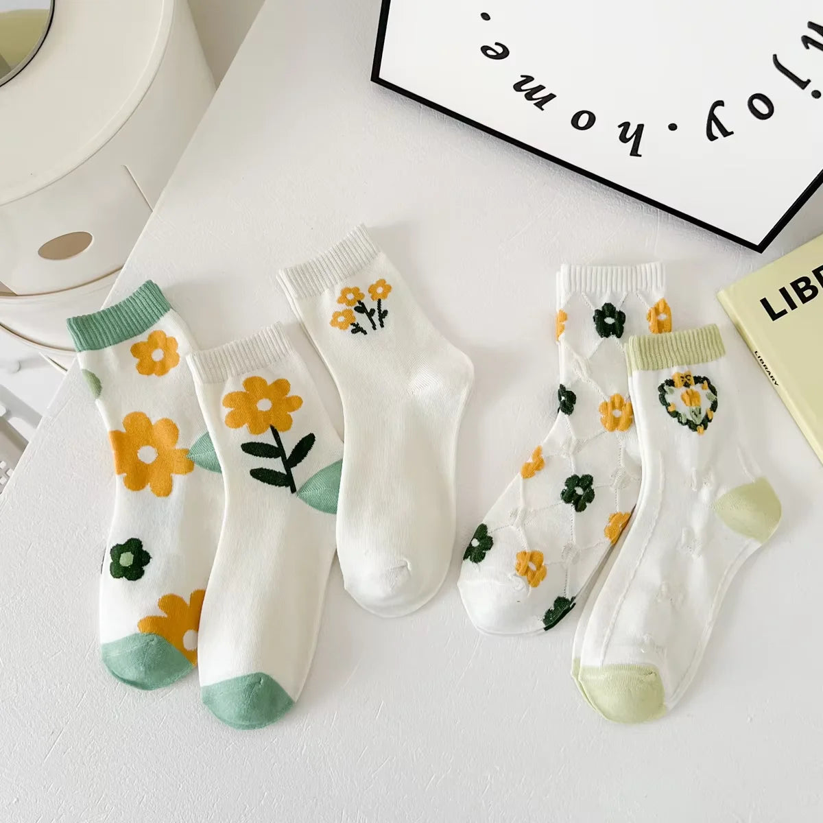 5 Pairs Retro Floral Socks