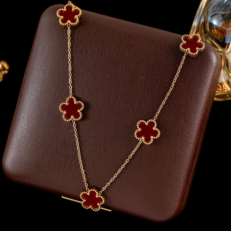 Stainless Steel 4-Color Five Leaf Clover Flower Necklace