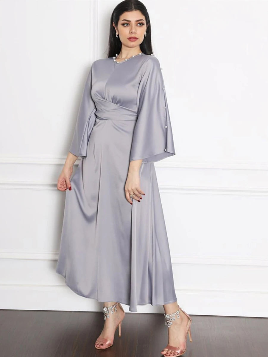 Flare Sleeve With Silver Balls Decoration Dress