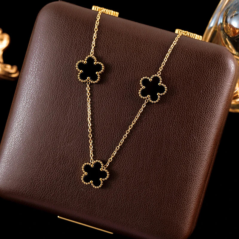 Stainless Steel 4-Color Five Leaf Clover Flower Necklace