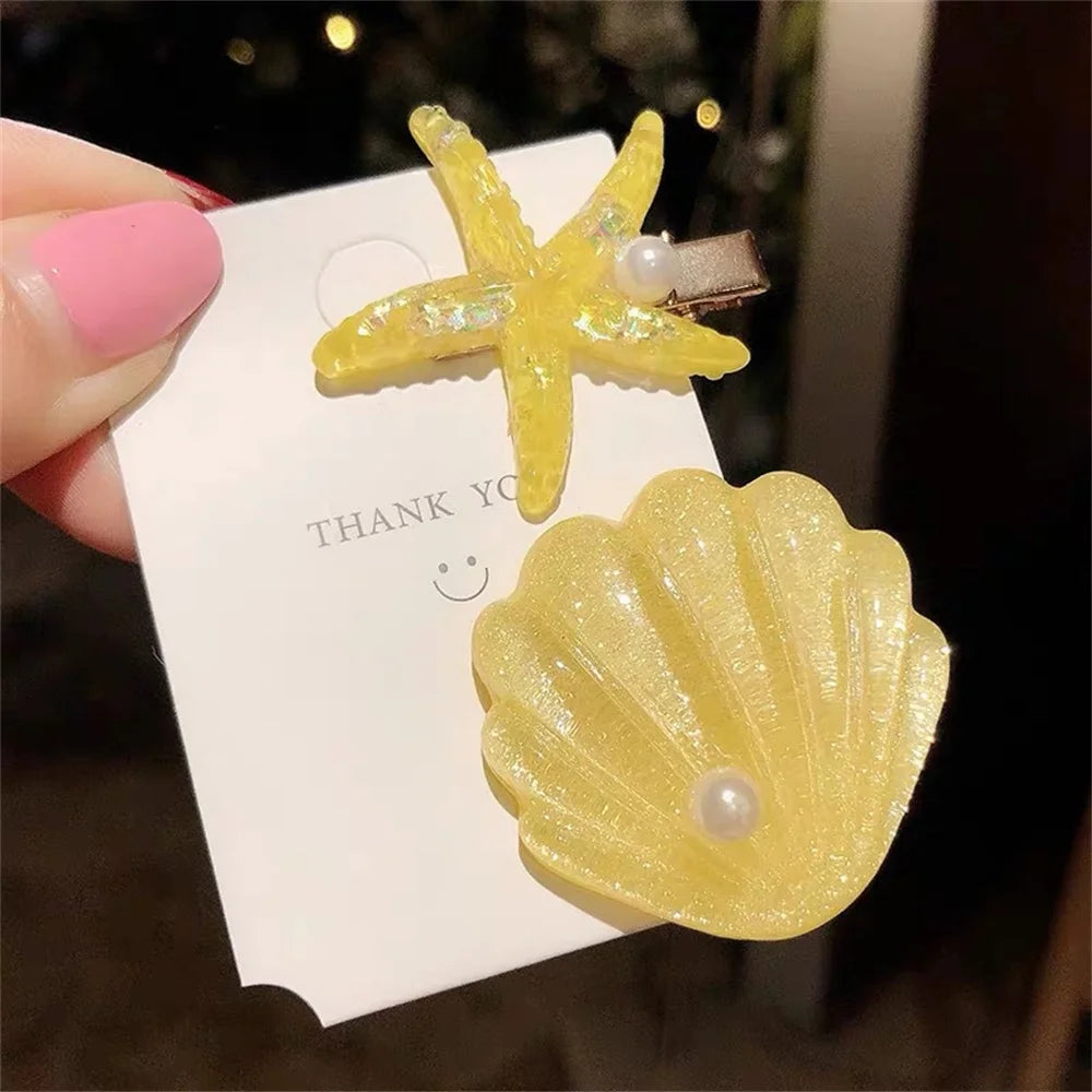 Cute Starfish Faux Pearl Hair Clips