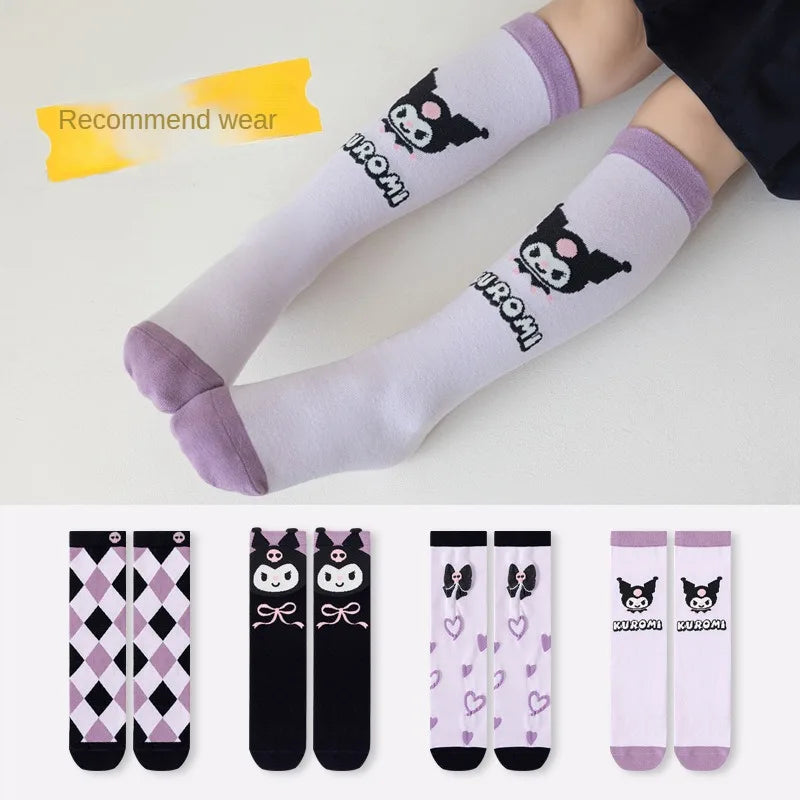 Girls Cute Sanrioed Kuromi Purple Knee Long Socks