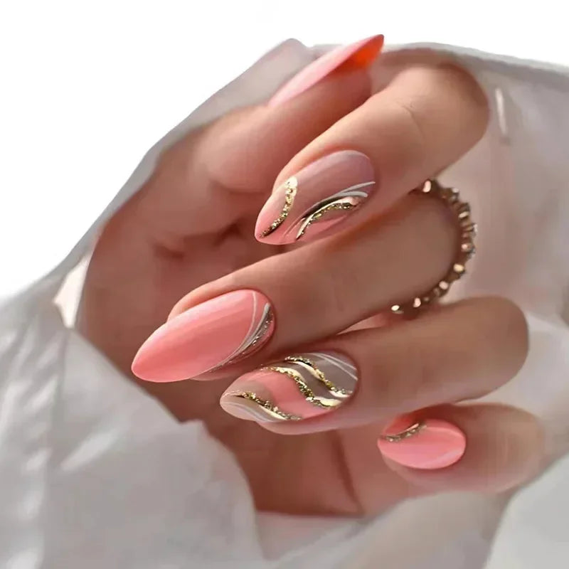 24Pcs Simple Green Leaves Design False Nails