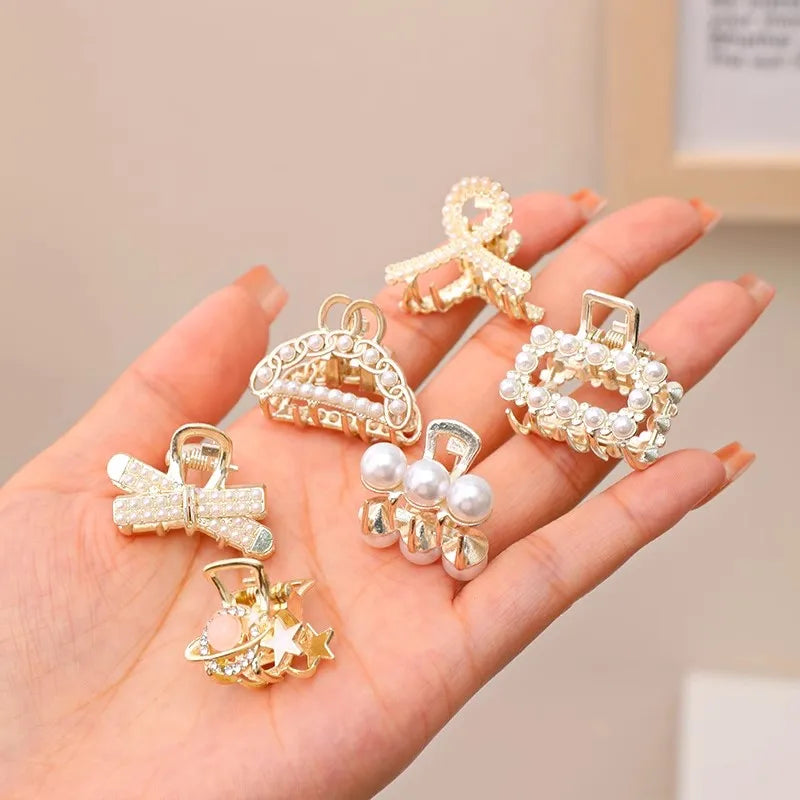 6/8/10PCS/Set Small Rhinestone Pearls Geometric Metal Hair Claws