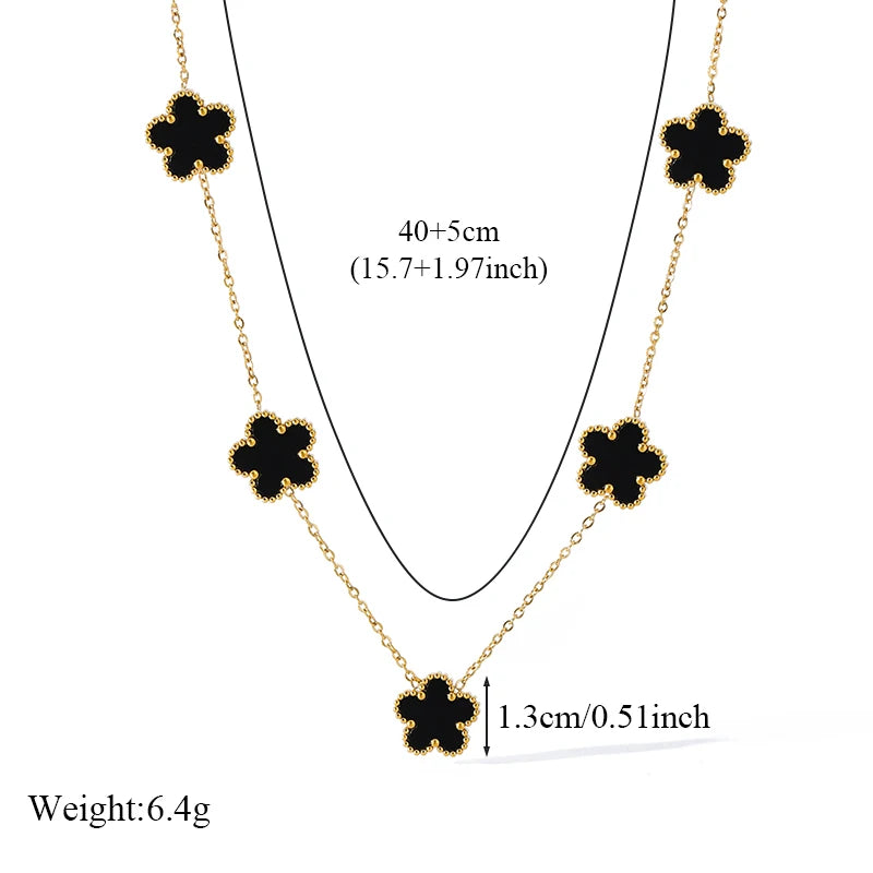 Stainless Steel 4-Color Five Leaf Clover Flower Necklace