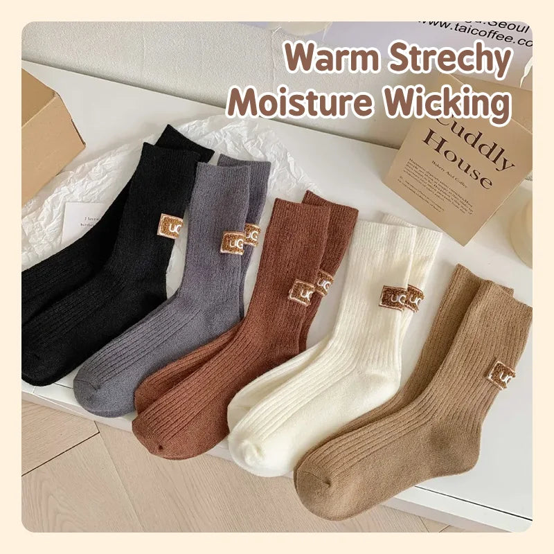 Winter Solid Warm Velvet Thickened Pile Socks 1 pair random colour