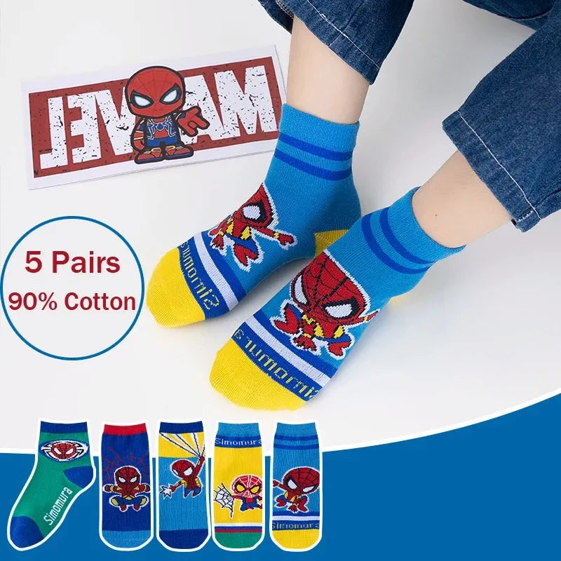 5 Pairs Autumn Winter Spiderman Children's Socks