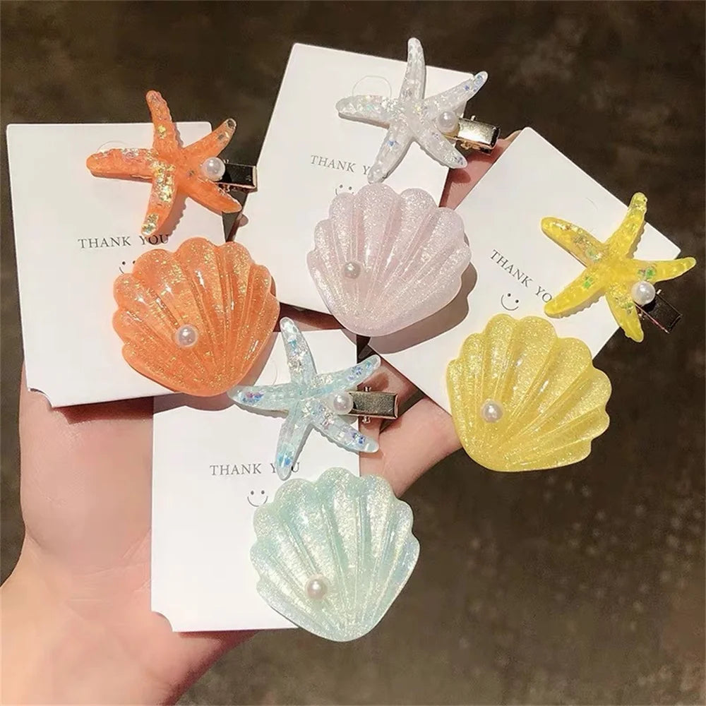 Cute Starfish Faux Pearl Hair Clips