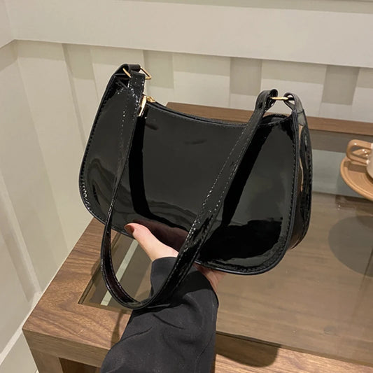 Solid Color Leather Shoulder Bag