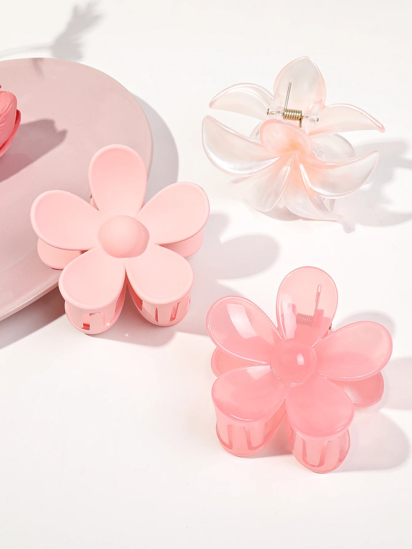 4Pcs 3Inch Pink Flower Claw Clips