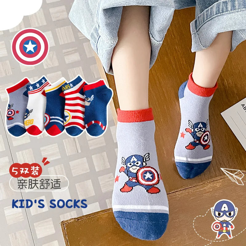 5 Pairs Children Socks Spiderman Anime Kids