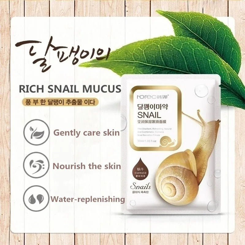 10pcs Snail Moisturizing Face Mask Replenishment Oil Control