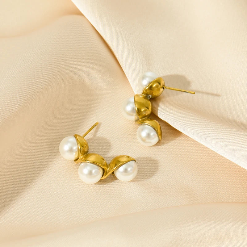 Stainless Steel Creative Peanut Pearls Earrings