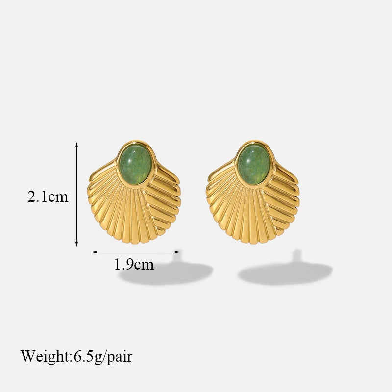 Stainless Steel Creative Green Stone Stud Earrings