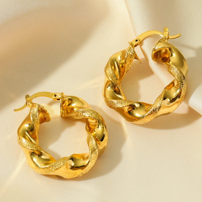 Stainless Steel Gold Color Geometric Hoop Earrings