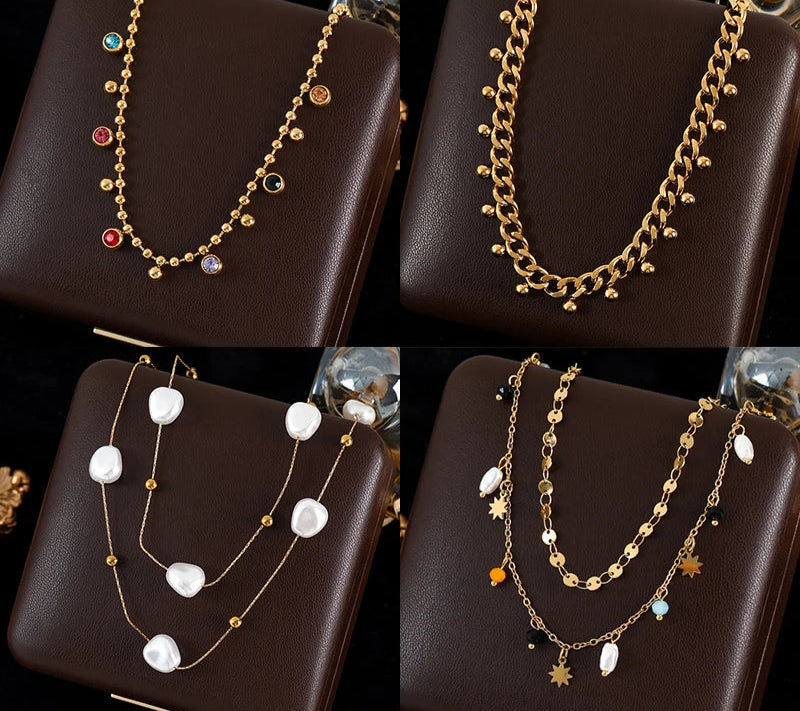 GANEMLY 316L Stainless Steel Colorful Stone Necklace