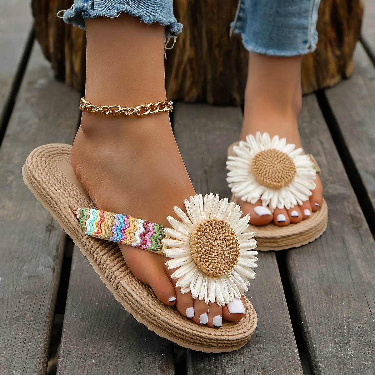 Women's fashion  Linen Sunflower non-slip