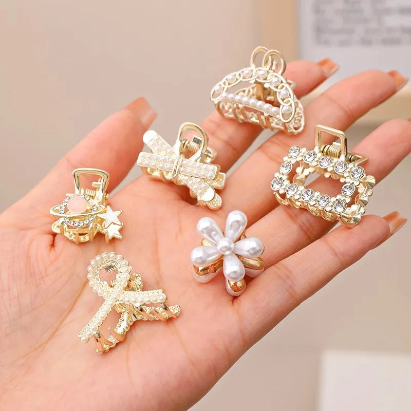 6/8/10PCS/Set Small Rhinestone Pearls Geometric Metal Hair Claws