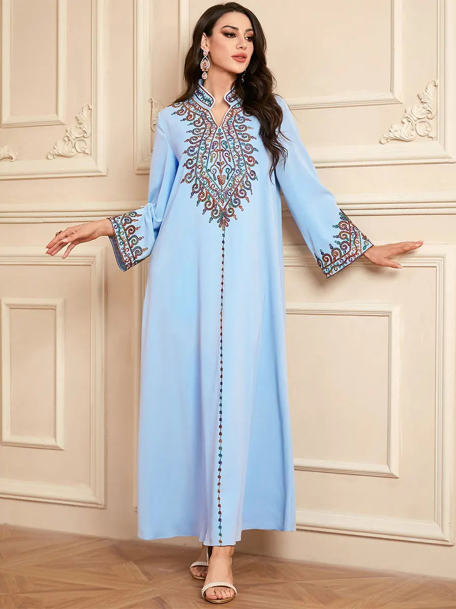 Embroidery V-Neck Long Dress