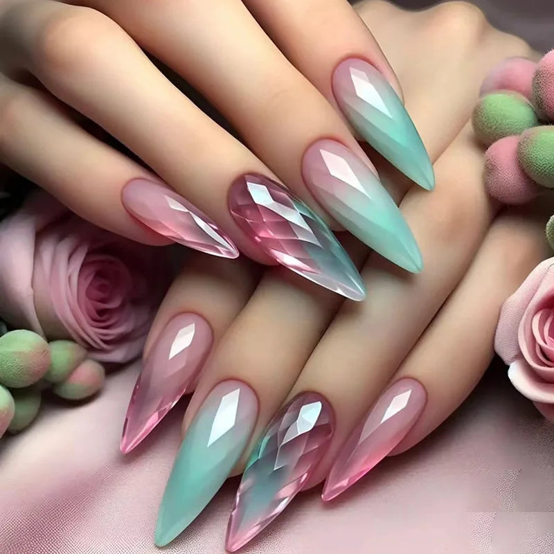 24Pcs Simple Green Leaves Design False Nails