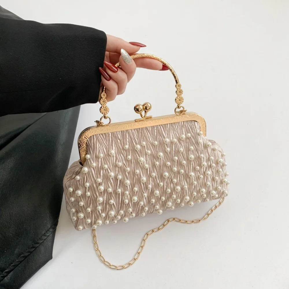 Artificial Pearl Diamond Inlaid Shoulder Bag