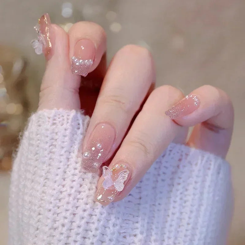 24Pcs Pearl Fake Nails