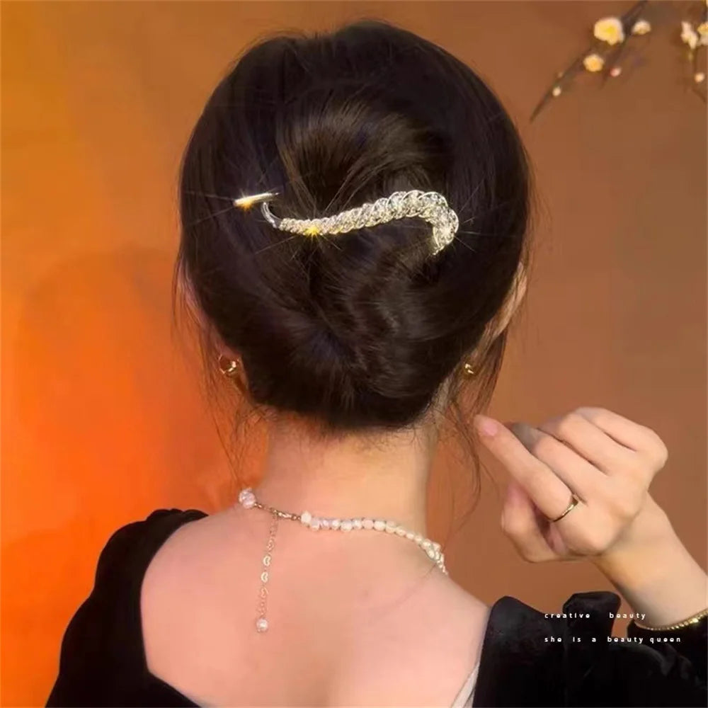 New Delicate S Shape Hair Clip Crystal Wheat