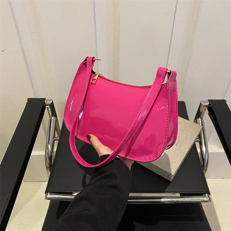 Solid Color Leather Shoulder Bag