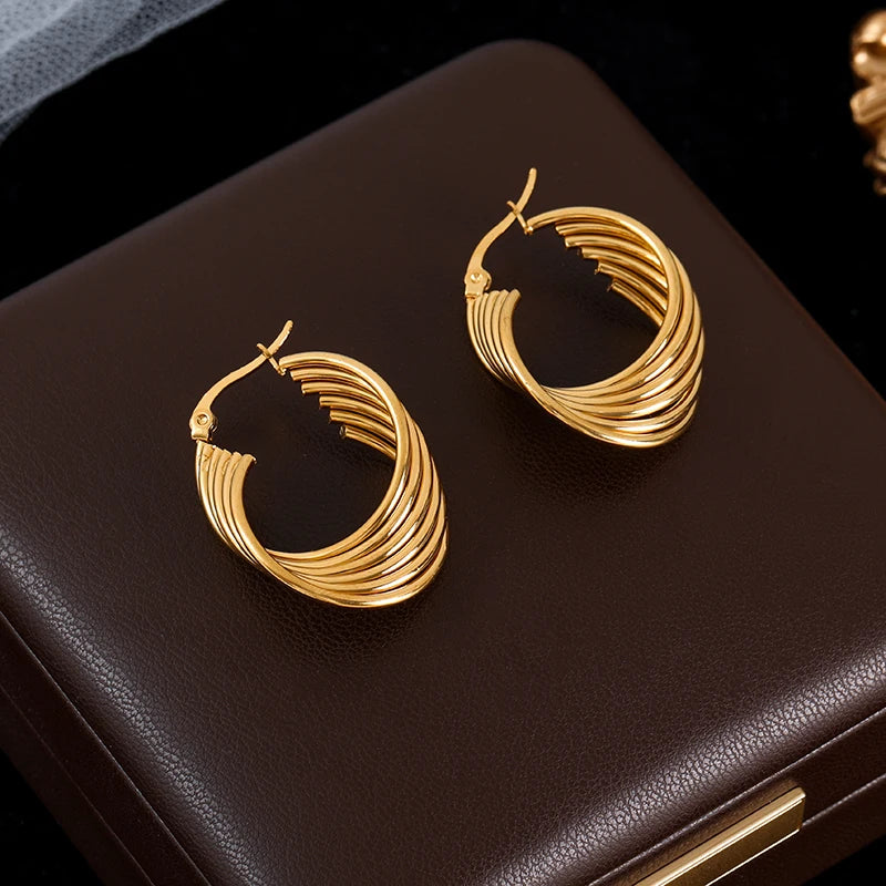 Stainless Steel Gold Color Twisted Hoop Earrings