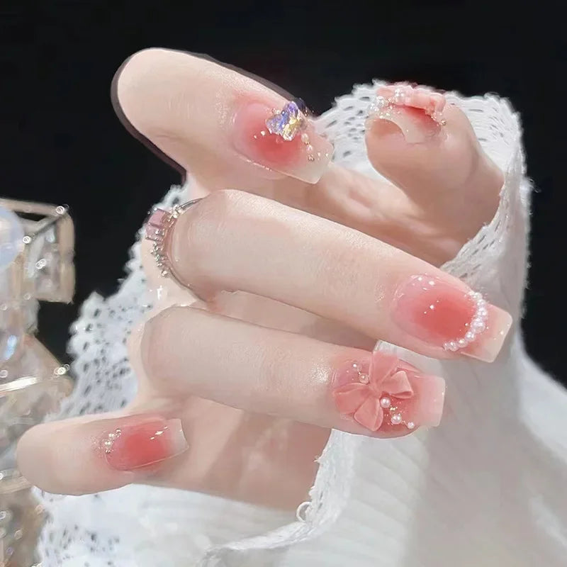 24Pcs Pearl Fake Nails