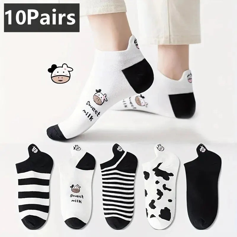 10 Pairs Womens Socks Lovely Cow