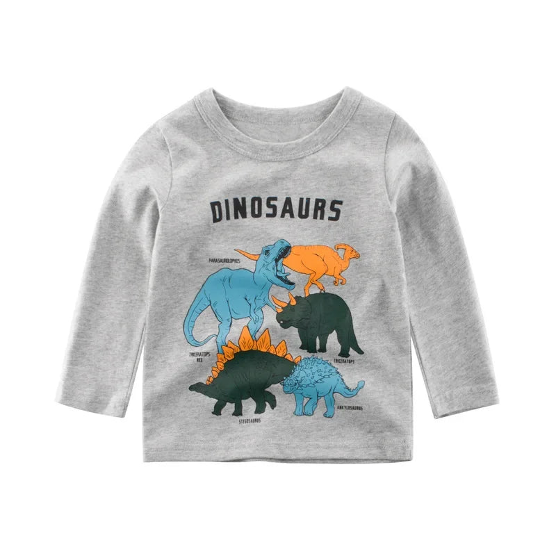 Cartoon Dinosaur Boys Basic Shirt