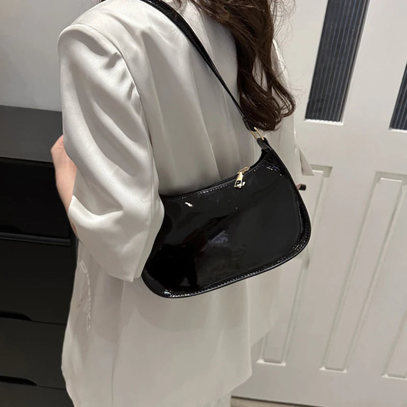 Solid Color Leather Shoulder Bag