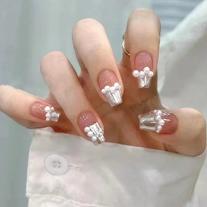 24Pcs Pearl Fake Nails