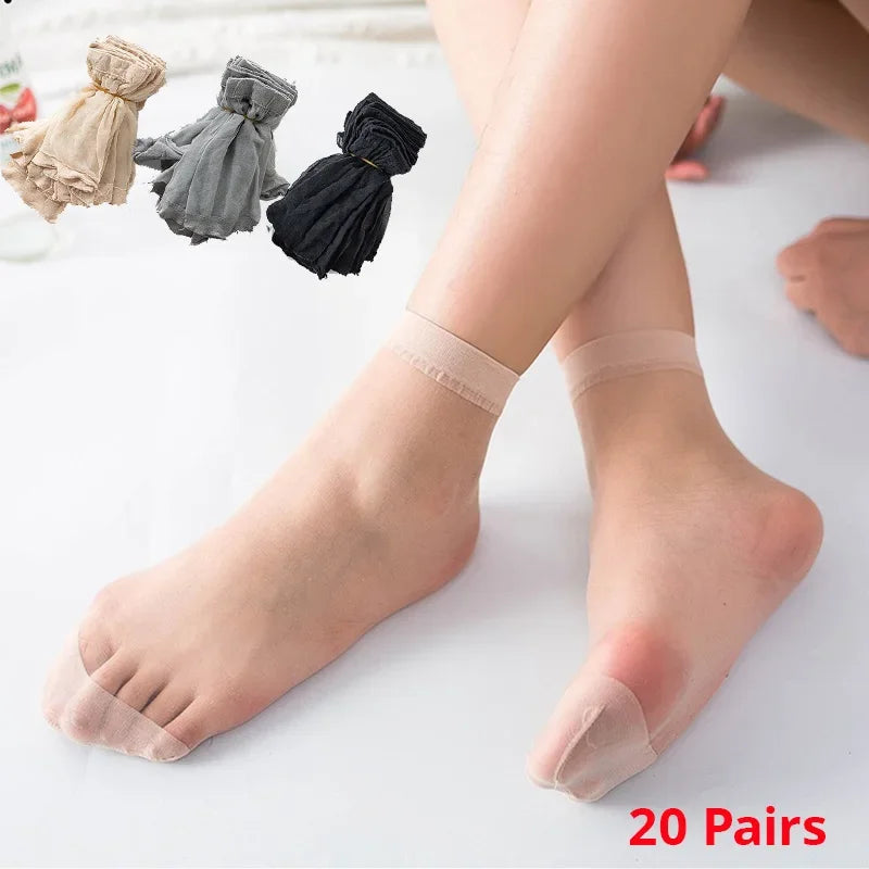 20 Pairs Womens Summer Crystal Silk Socks