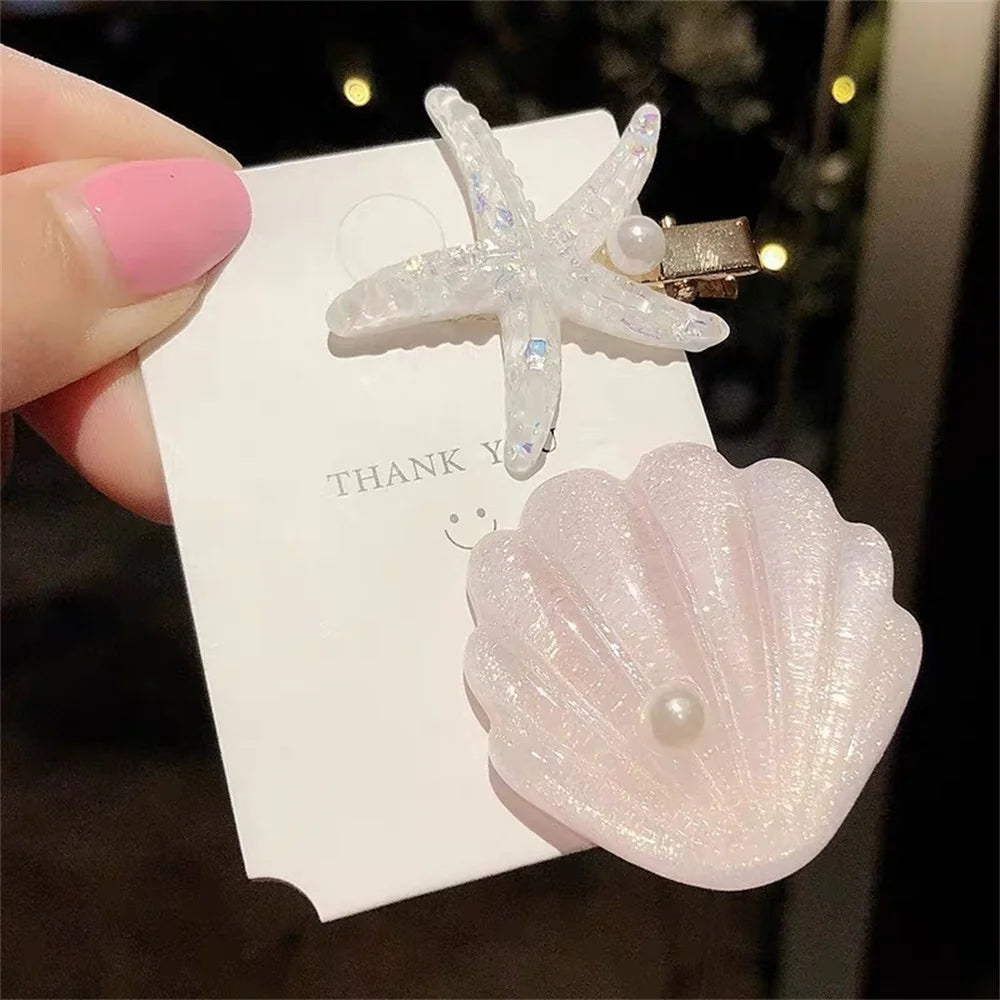 Cute Starfish Faux Pearl Hair Clips