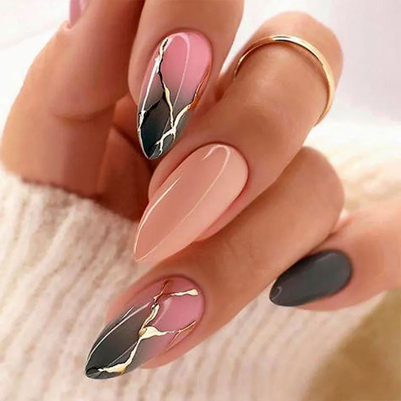 24Pcs Simple Green Leaves Design False Nails