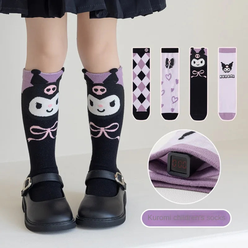 Girls Cute Sanrioed Kuromi Purple Knee Long Socks