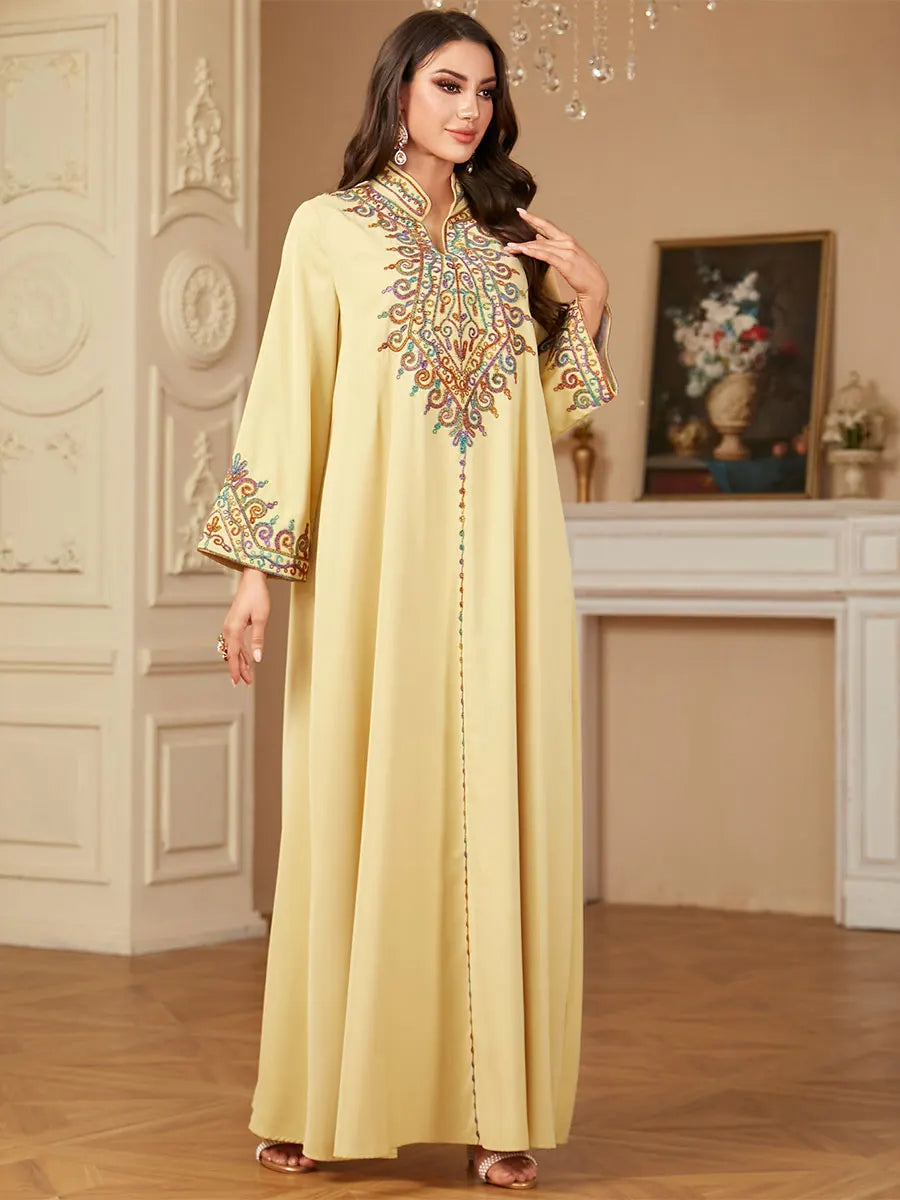 Embroidery V-Neck Long Dress