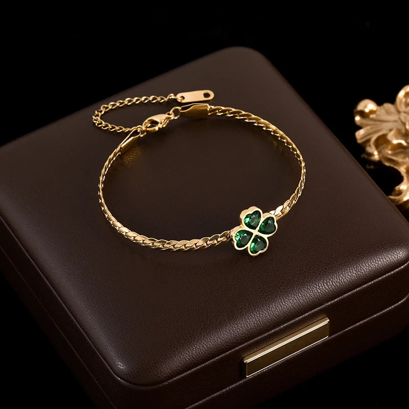 Stainless Steel Butterfly Tree Clover Zircon Bracelet