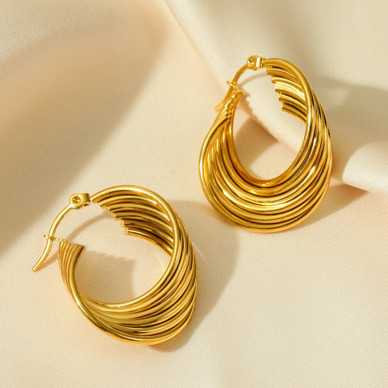 Stainless Steel Gold Color Geometric Hoop Earrings