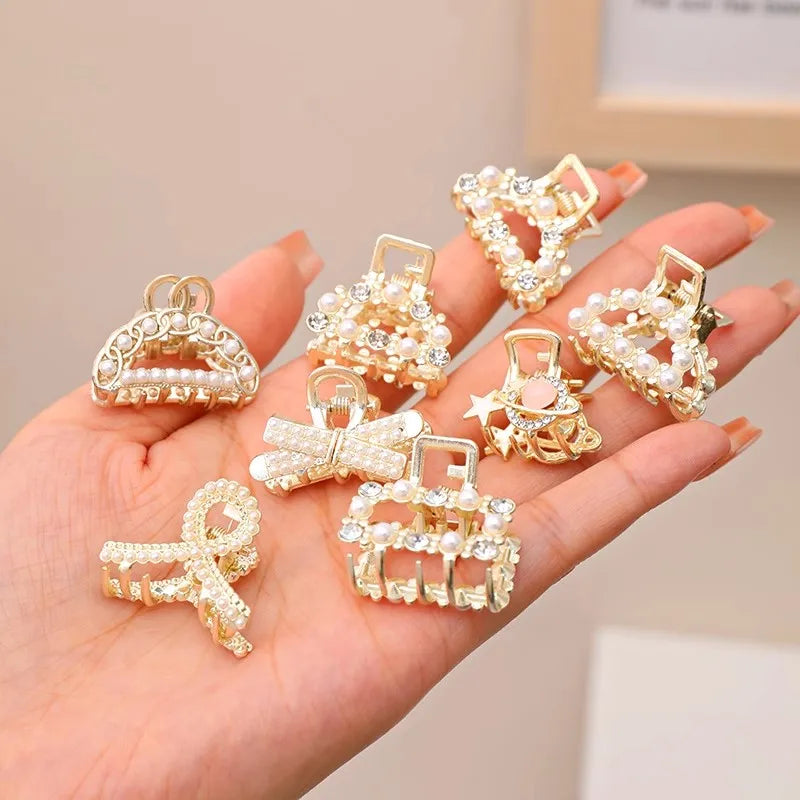 6/8/10PCS/Set Small Rhinestone Pearls Geometric Metal Hair Claws