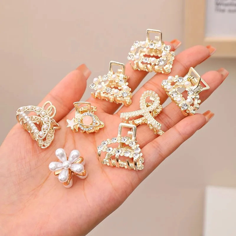 6/8/10PCS/Set Small Rhinestone Pearls Geometric Metal Hair Claws