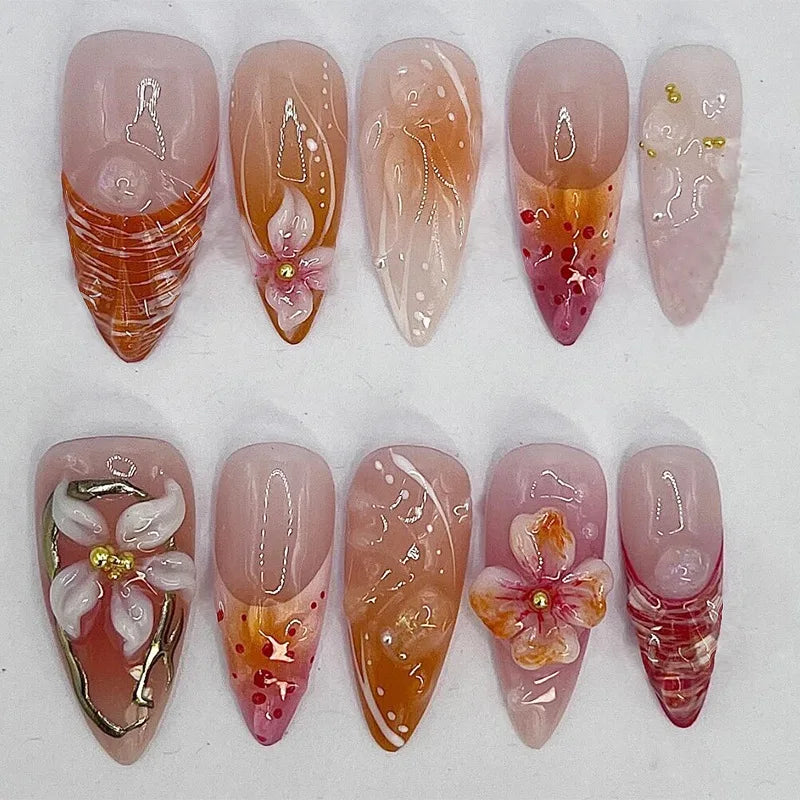 24Pcs Almond Fake Nails Long