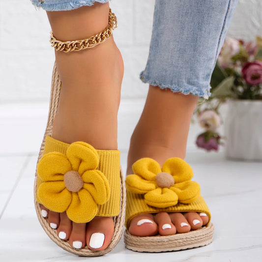 Women's Fashion Big Flower Non-Slip Flat Slippers