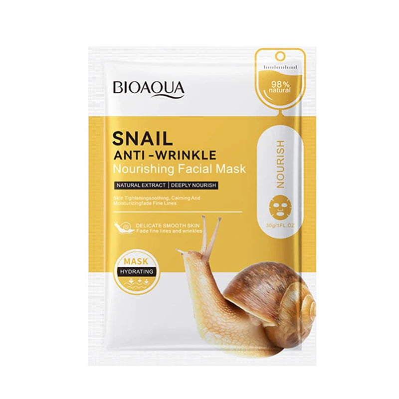 10pcs Snail Face Mask Moisturizing Brightening Firming Hydrating