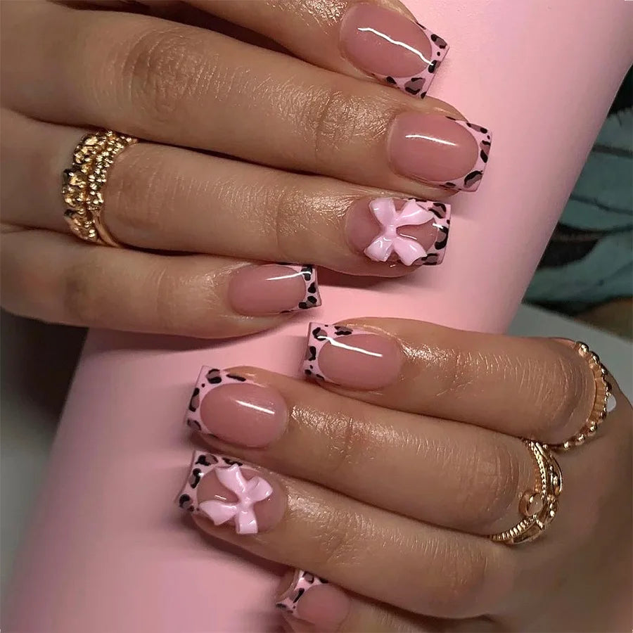 24Pcs Pink Bow Design False Nails